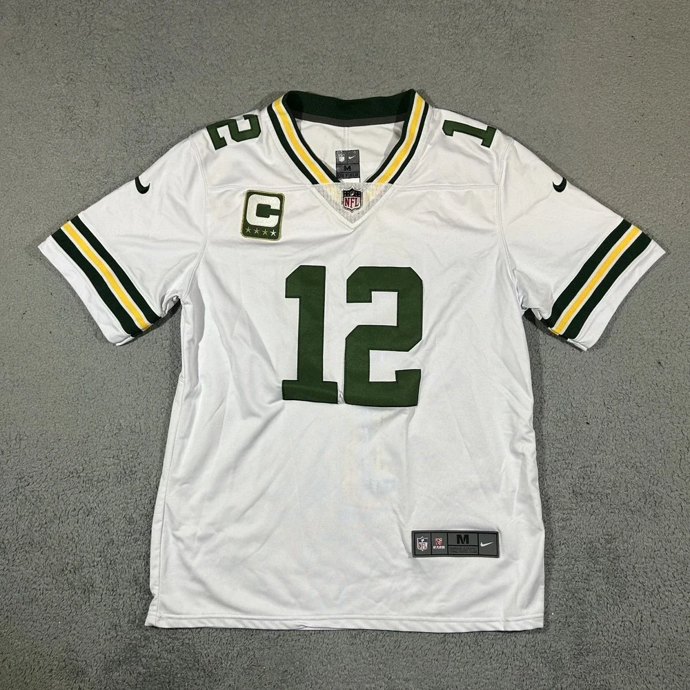 Green Bay Packers Football Jersey Mens Medium White NFL Nike Rodgers 12 #3909